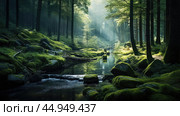 Serenity unfolds in tranquil, undisturbed natural landscapes. Стоковое AI-изображение, AI-художник Veniamin Kraskov / Фотобанк Лори