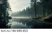 Serenity unfolds in tranquil, undisturbed natural landscapes. Стоковое AI-изображение, AI-художник Veniamin Kraskov / Фотобанк Лори