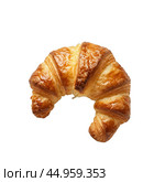 Delicious freshly baked croissant isolated on white background. Стоковое AI-изображение, AI-художник Иван Рябоконь / Фотобанк Лори