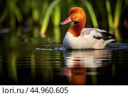 The elusive Madagascar Pochard, a rare and endangered duck species. Стоковое AI-изображение, AI-художник Veniamin Kraskov / Фотобанк Лори