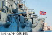 Board of protected cruiser Aurora, currently preserved as a museum ship in Saint Petersburg (2024 год). Редакционное фото, фотограф Евгений Харитонов / Фотобанк Лори