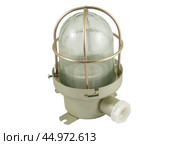 Осветительная лампа с защитным металлическим кожухом на белом фоне. A lighting lamp with a protective metal casing isolated over white background. Стоковое фото, фотограф Татьяна Д / Фотобанк Лори