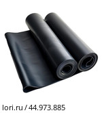 Two rolls of black epdm waterproofing membrane lying on top of each other. Стоковое AI-изображение, AI-художник Иван Рябоконь / Фотобанк Лори
