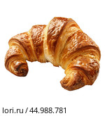 Delicious golden brown croissant isolated on white background. Стоковое AI-изображение, AI-художник Иван Рябоконь / Фотобанк Лори