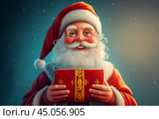 Happy Saint Nicholas Day. St.Nicolas holding gift. Winter holiday. Стоковое AI-изображение, AI-художник Ирина Ручушкина / Фотобанк Лори