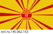 Знак плюс–минус на фоне анимации из движущихся лучей солнца. Большой оранжевый символ немного увеличивается. Плавная закольцованная анимация в формате 4k на желтом фоне. Стоковое видео, видеограф Карпенко Алексей / Фотобанк Лори
