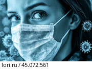 Девушка в медицинской маске. Защита от вирусов, ОРВИ, гриппа. Стоковое AI-изображение, AI-художник Щеголева Ольга / Фотобанк Лори