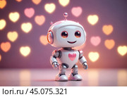 Cartoon robot with a heart on his chest, on a glowing background. Стоковое AI-изображение, AI-художник Дарья Трофимова / Фотобанк Лори