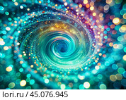 Abstract background. A bright colorful swirl of sequins and bokeh, reminiscent of a galaxy in deep space. Стоковое AI-изображение, AI-художник Photojuli / Фотобанк Лори
