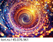 Abstract background. A bright colorful swirl of sequins and bokeh, reminiscent of a galaxy in deep space. Стоковое AI-изображение, AI-художник Photojuli / Фотобанк Лори
