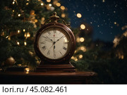 The clock is counting down the last moment of the outgoing old year. There is little time left until the New Year. Is everything ready to celebrate the New Year? Стоковое AI-изображение, AI-художник Сергей Елизарьев / Фотобанк Лори