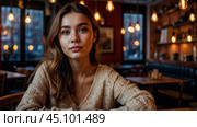 Young woman in a cafe, девушка в кафе. Стоковое AI-видео, аниматор Анастасия Макарова / Фотобанк Лори