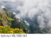 Aerial drone view of Curral das Freiras village, Madeira, Portugal (2024 год). Стоковое фото, фотограф Дмитрий Рухленко / Фотобанк Лори