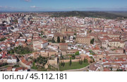 Drone view of the administrative center and residential areas of the city of Caceres, Spain. Стоковое видео, видеограф Яков Филимонов / Фотобанк Лори