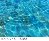 The water in the pool shimmers in the sun. The blue texture of the pool water. Вода в бассейне переливается на солнце. Голубая текстура воды в бассейне. Стоковое фото, фотограф Ольга Петрова-Апостолова / Фотобанк Лори