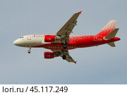 Самолет Airbus A319-111 "Новокузнецк" (VQ-BAT) авиакомпании "Rossiya - Russian Airlines" перед посадкой (2018 год). Редакционное фото, фотограф Виктор Карасев / Фотобанк Лори