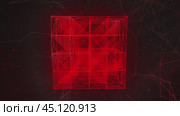 Red plexus cube transforming on black background. Стоковое видео, видеограф Данил Руденко / Фотобанк Лори