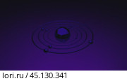 Metallic atom model rotating on a purple background. Стоковое видео, видеограф Данил Руденко / Фотобанк Лори
