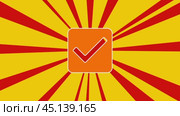 Символ флажка на фоне анимации из движущихся лучей солнца. Большой оранжевый символ немного увеличивается. Плавная закольцованная анимация в формате 4k на желтом фоне. Стоковое видео, видеограф Карпенко Алексей / Фотобанк Лори