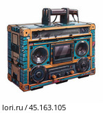 Old hipster boombox playing music with antenna up. Стоковое AI-изображение, AI-художник Иван Рябоконь / Фотобанк Лори