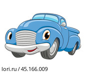 Cartoon blue car. A pickup car on a white background. Illustration for children. Стоковая иллюстрация, иллюстратор Трегубов Николай / Фотобанк Лори