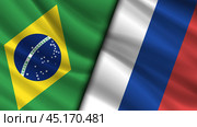Vector wavy national flags of Federative Republic of Brazil and Russian Federation. Friendly relations between countries. Political economic banner. Стоковая иллюстрация, иллюстратор GAlexS / Фотобанк Лори