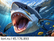 Sea monster open its mouth with teeth. Generative AI. Стоковое AI-изображение, AI-художник Ильин Сергей / Фотобанк Лори