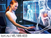 Девушка в офисе, работа с ИИ. Стоковое AI-изображение, AI-художник Щеголева Ольга / Фотобанк Лори