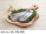 Marinated Herring fillet with onion. Стоковое фото, фотограф Андрей Старостин / Фотобанк Лори