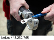 Crimper for crimping wires.A professional tool for compressing large diameter wires. Стоковое фото, фотограф Александр Поташев / Фотобанк Лори