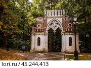 Grape gates in Tsaritsyno Autumn Park in Moscow.Tsaritsyn Park is one of the main tourist attractions of Moscow. Russia. (2023 год). Стоковое фото, фотограф Photojuli / Фотобанк Лори