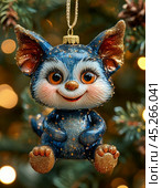 Fairytale brownie on the tree, bright Christmas tree toy. New Year's decor. Festive New Year's atmosphere. Стоковое AI-изображение, AI-художник Сергей Елизарьев / Фотобанк Лори