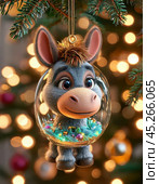 Funny donkey, colorful Christmas tree toy. New Year's decor. Festive New Year's atmosphere. Стоковое AI-изображение, AI-художник Сергей Елизарьев / Фотобанк Лори