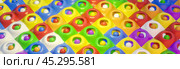 Vibrant 3D background with colorful undulating surfaces, each adorned with contrasting sphere. color and modern aesthetic to any project or design. Стоковое фото, фотограф Павел Муравьев / Фотобанк Лори