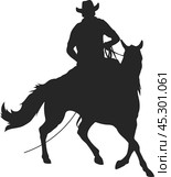 Cowboy with lasso riding a horse, isolated vector silhouette. Стоковая иллюстрация, иллюстратор Долотова Елена Викторовна / Фотобанк Лори