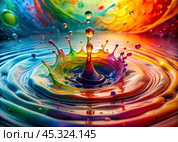 Abstract background. A bright colorful whirlpool of multicolored paints, splash, splash. Стоковое AI-изображение, AI-художник Photojuli / Фотобанк Лори