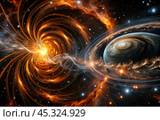 An image of a magnetic storm, a solar flare covering the earth, the sun, the globe. Feeling unwell. Solar radiation. Стоковое AI-изображение, AI-художник Photojuli / Фотобанк Лори