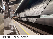 Платформа станции метро "Тютчевская" Троицкой линии. Редакционное фото, фотограф Алёшина Оксана / Фотобанк Лори