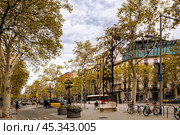 Barcelona, Spain - September 03, 2023: Passeig de Gracia in autumn in Barcelona. Spain. It one of major avenue in Barcelona. Located in Eixample district. Редакционное фото, фотограф Яков Филимонов / Фотобанк Лори