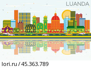 Luanda Angola Skyline with Color Buildings, Blue Sky and Reflections. Стоковая иллюстрация, иллюстратор Игорь Сорокин / Фотобанк Лори