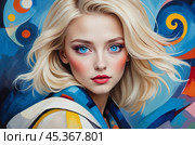 A beautiful blonde girl in the Kandinsky style. Fantasies on the theme of Kandinsky's paintings. Стоковое AI-изображение, AI-художник Александр Поташев / Фотобанк Лори