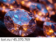 Beautiful diamonds on a dark background. Shallow depth of field. Стоковое AI-изображение, AI-художник Евгений Харитонов / Фотобанк Лори