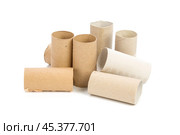 Empty toilet paper on white background. Стоковое фото, фотограф Сергей Толмачёв / Фотобанк Лори