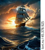 Sailboat in a storm 2. Стоковое AI-изображение, AI-художник Сергей Аркадиец / Фотобанк Лори