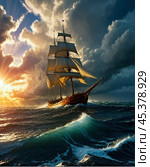 Sailboat in a storm 5. Стоковое AI-изображение, AI-художник Сергей Аркадиец / Фотобанк Лори