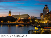 Cathedral on Kanta or Kneiphof Island at night. Kaliningrad. Russia (2021 год). Редакционное фото, фотограф Elena Odareeva / Фотобанк Лори