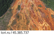 Environmental pollution from the extraction of copper ore. View from above. Martian landscape. Стоковое видео, видеограф Евгений Ткачёв / Фотобанк Лори