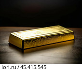 Gold bar. "Bar" implies that the precious metal has a high fineness. Currently, in most cases, we deal with bars with a fineness of 0.995 or 0.9995 and higher. Стоковое AI-изображение, AI-художник Сергей Елизарьев / Фотобанк Лори