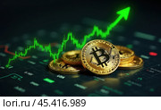 Bitcoin растет в цене. Растущий биржевой тренд. Стоковое AI-изображение, AI-художник Илья Старков / Фотобанк Лори
