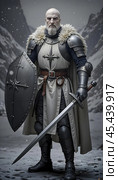 An old knight with a sword and shield. Стоковое AI-изображение, AI-художник RamA / Фотобанк Лори